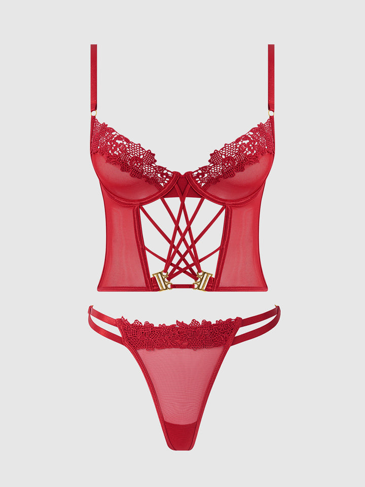 ASHLEY ALEXISS LACE BUSTIER  &amp; G-STRING SET