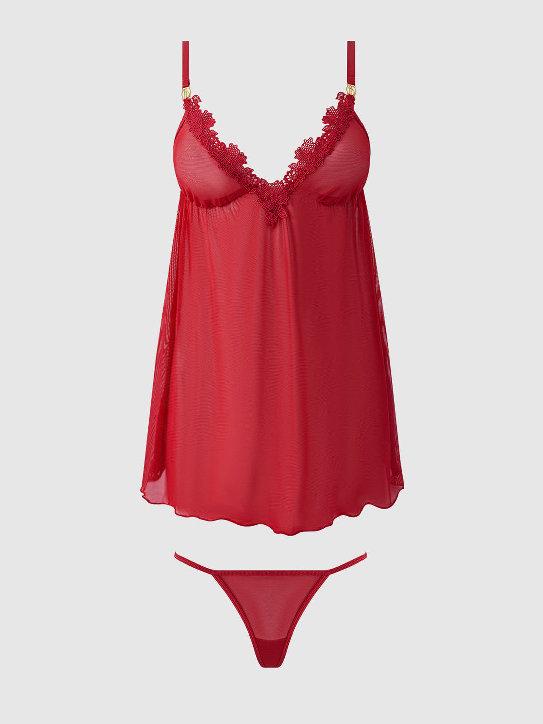 ASHLEY ALEXISS LACE &amp; MESH BABYDOLL &amp; G-STRING SET