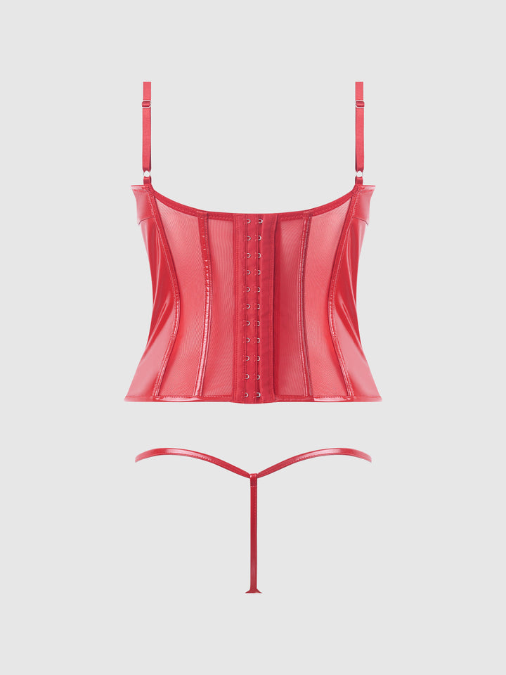TRINITY PATENT LACE UP BUSTIER &amp; G-STRING SET