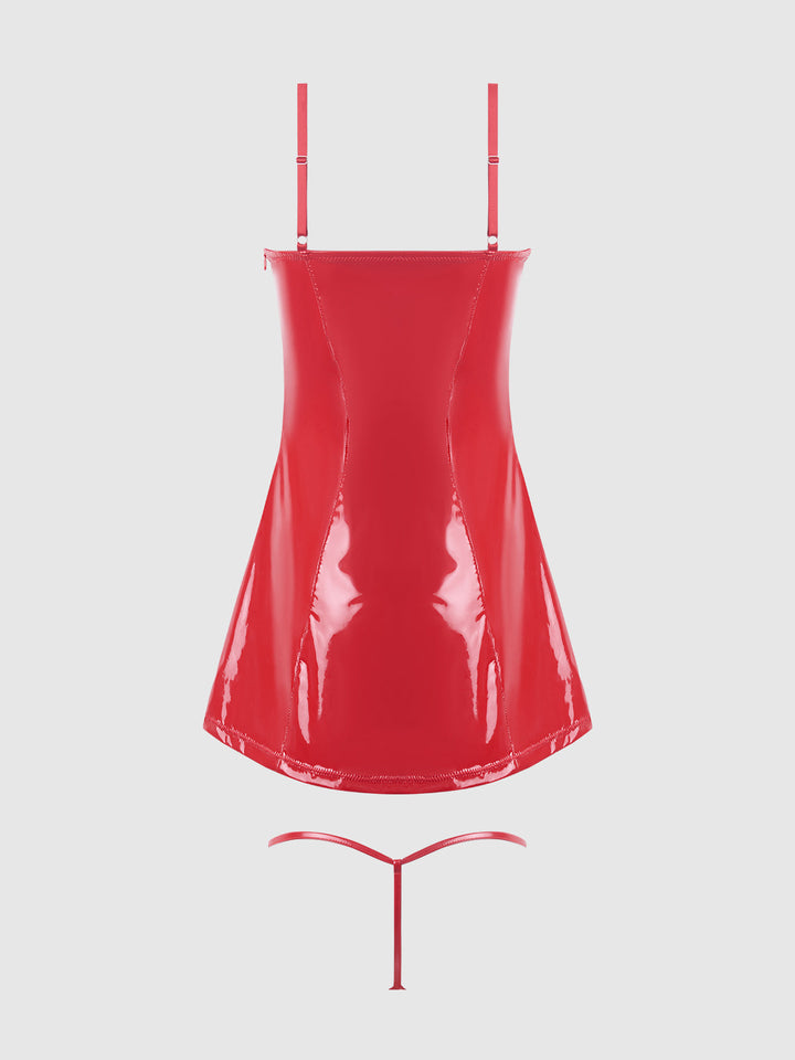 TRINITY PATENT CHEMISE &amp; G-STRING SET