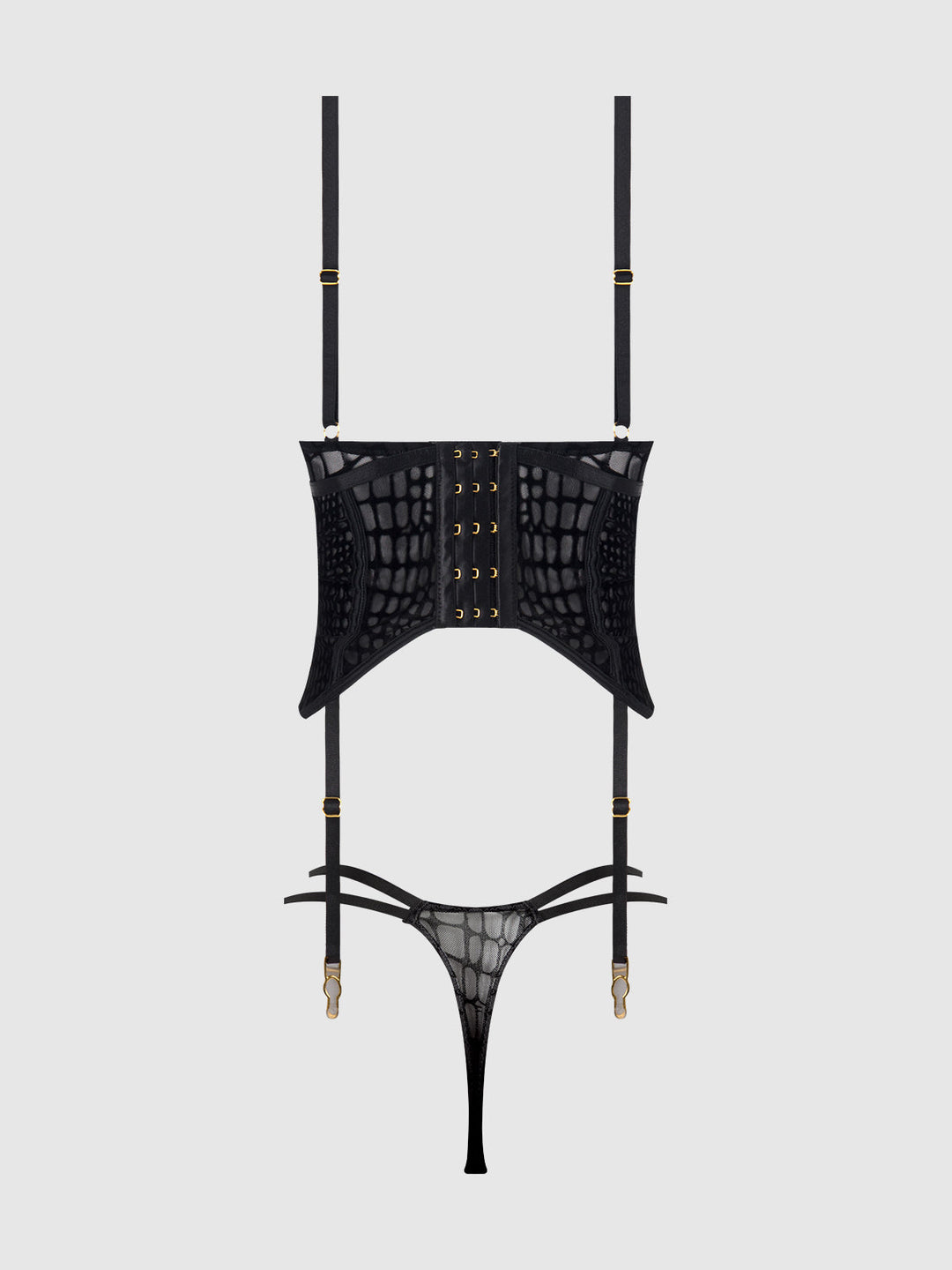 SNAKE VELVET-BURNOUT MESH BUSTIER &amp; THONG SET