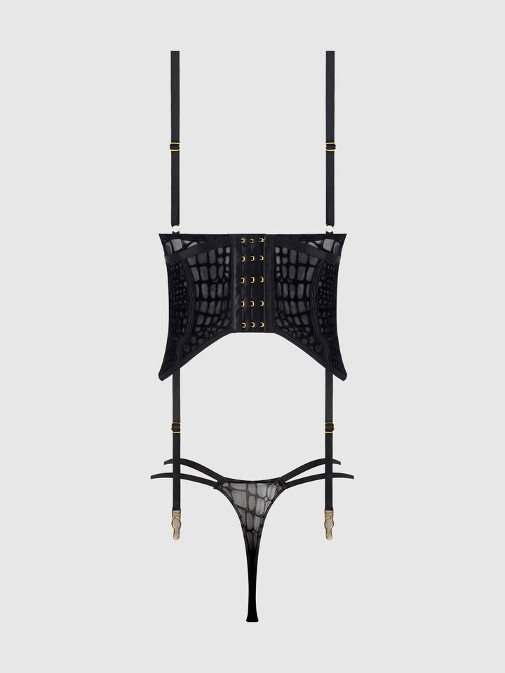 SNAKE VELVET-BURNOUT MESH BUSTIER &amp; THONG SET