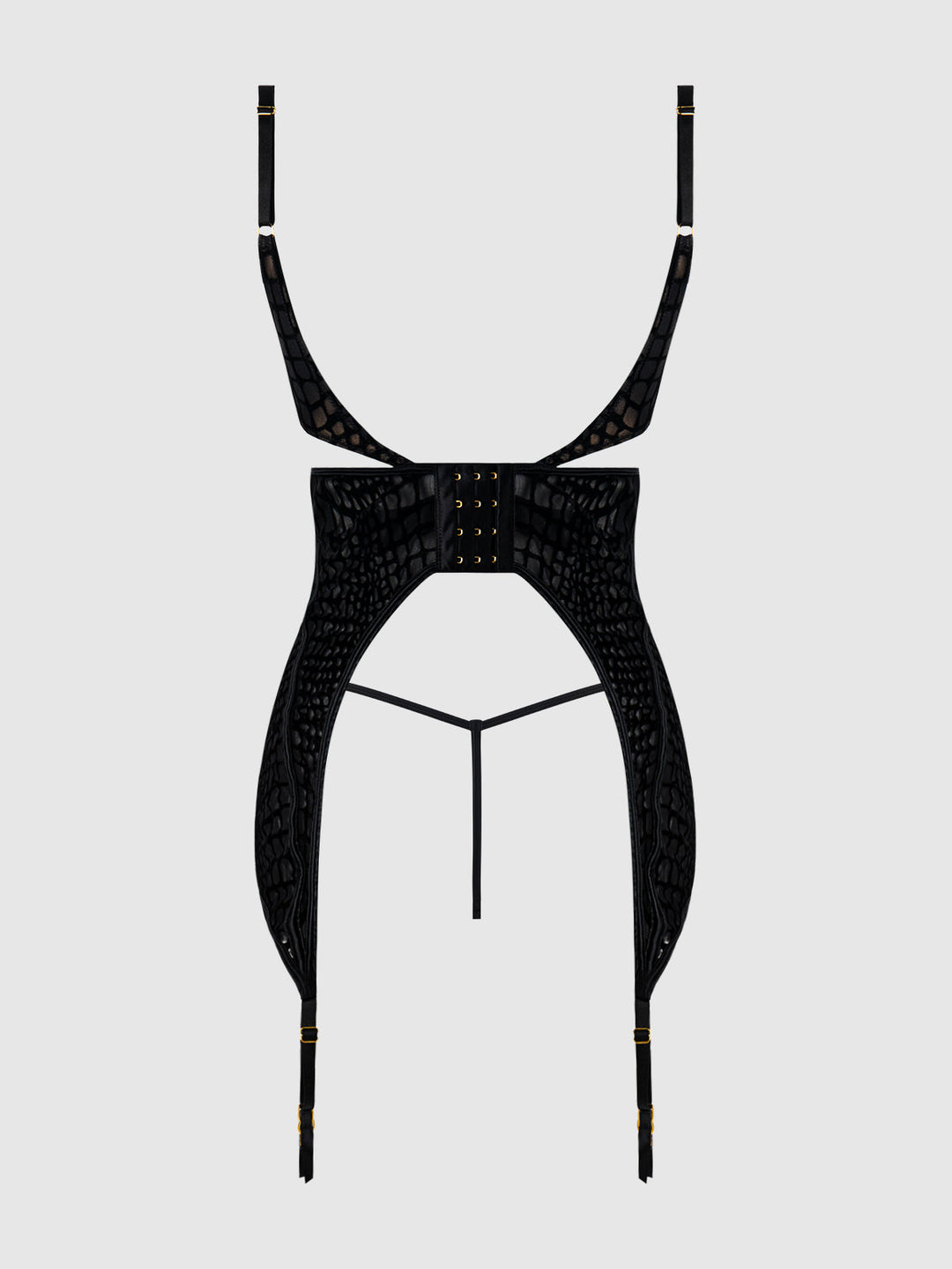 SNAKE VELVET-BURNOUT MESH CHEMISE &amp; G-STRING SET