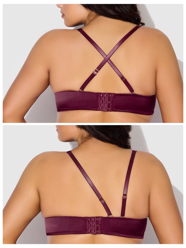 BRIGETA SATIN DEEP PLUNGE PUSH UP BRA, GARTER &amp; THONG SET