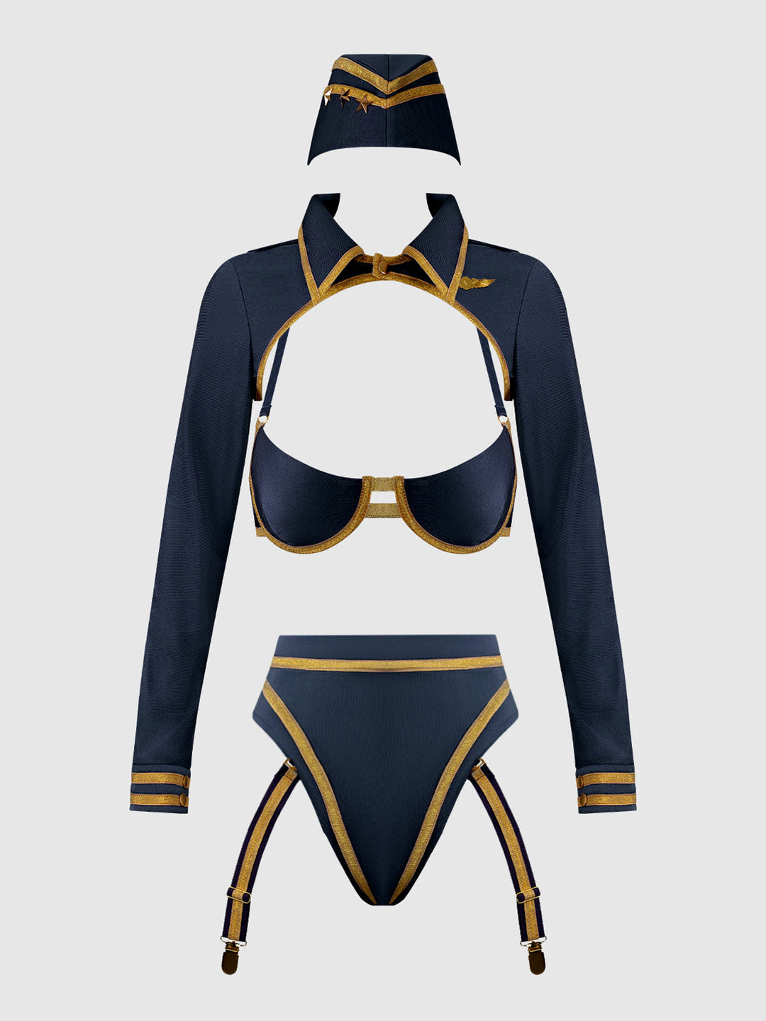 FLYING HIGH PILOT BRA TOP, HIWAIST PANTY &amp; HAT SET