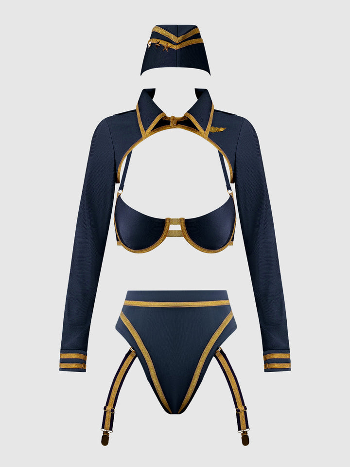 FLYING HIGH PILOT BRA TOP, HIWAIST PANTY &amp; HAT SET