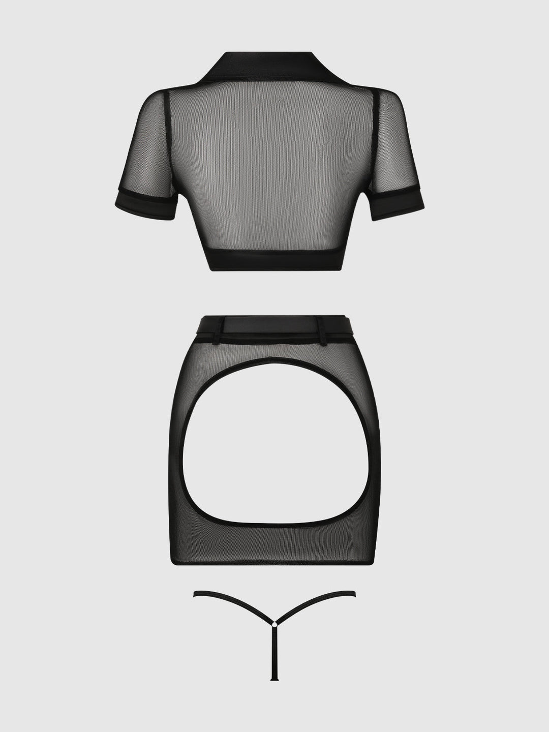UNDER ARREST MESH TOP, OPEN BACK SKIRT, &amp; CUFFS SET