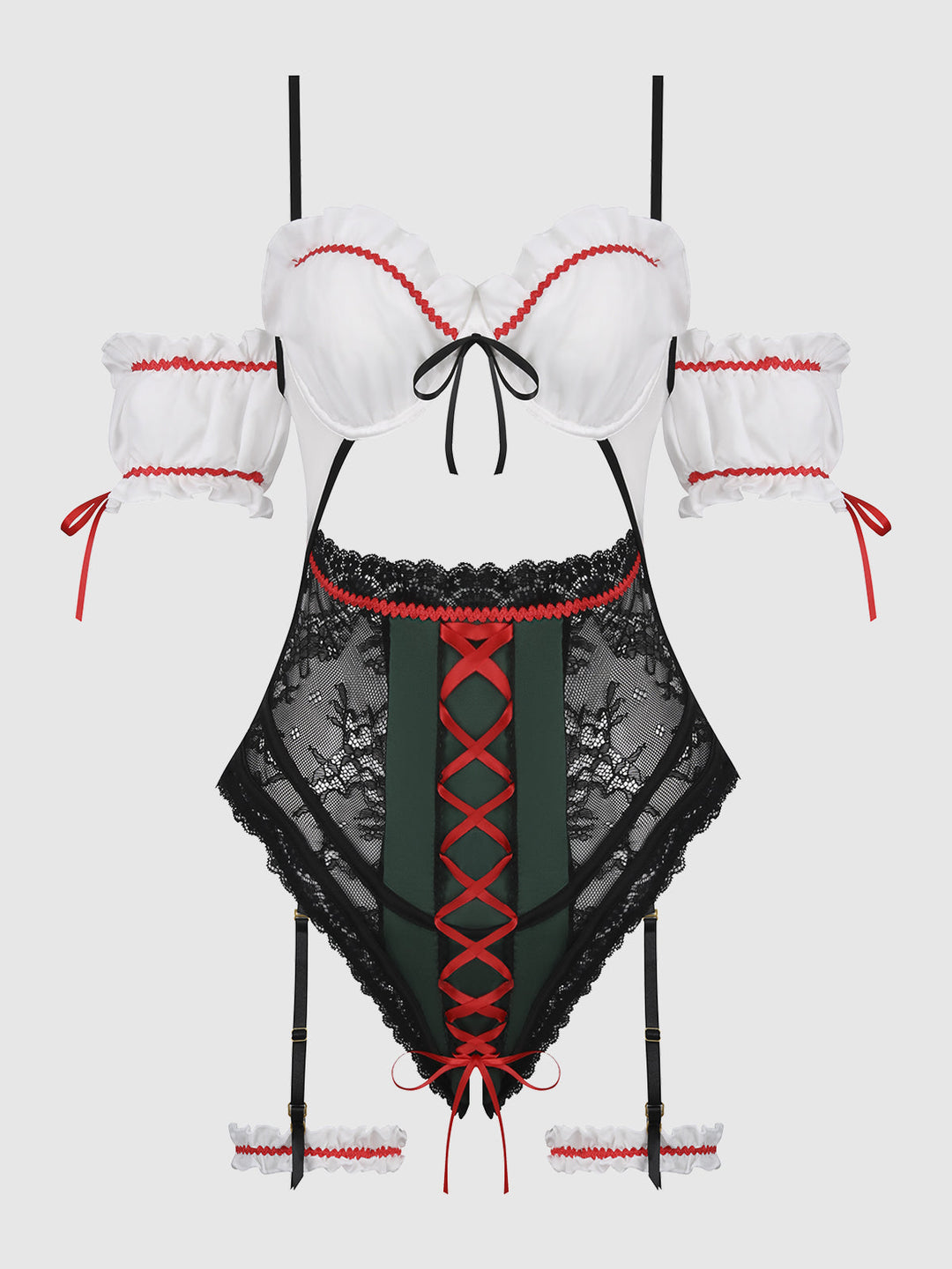 BIERGARTEN BABE CROTCHLESS TEDDY WITH DETACHABLE GARTERS