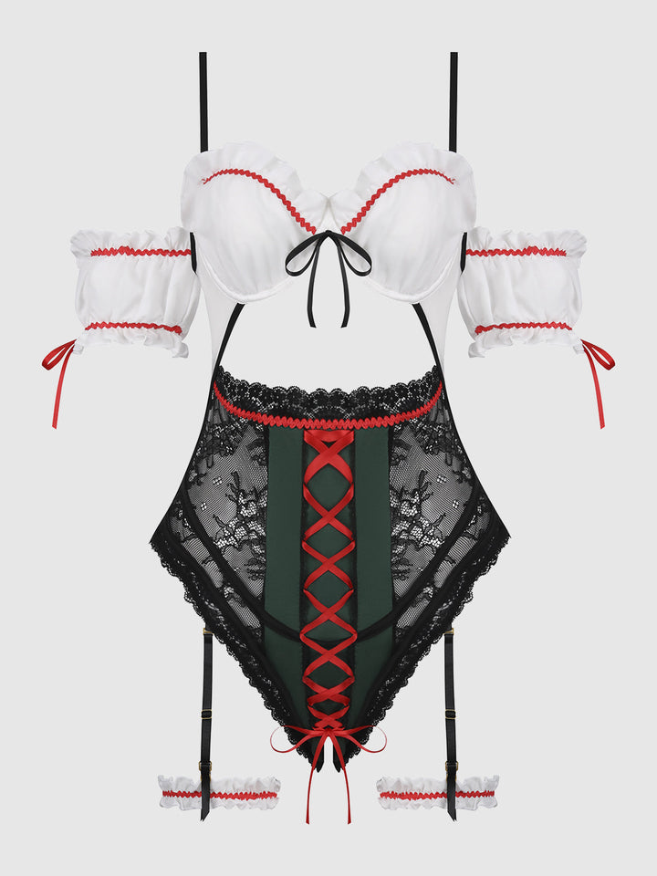 BIERGARTEN BABE CROTCHLESS TEDDY WITH DETACHABLE GARTERS