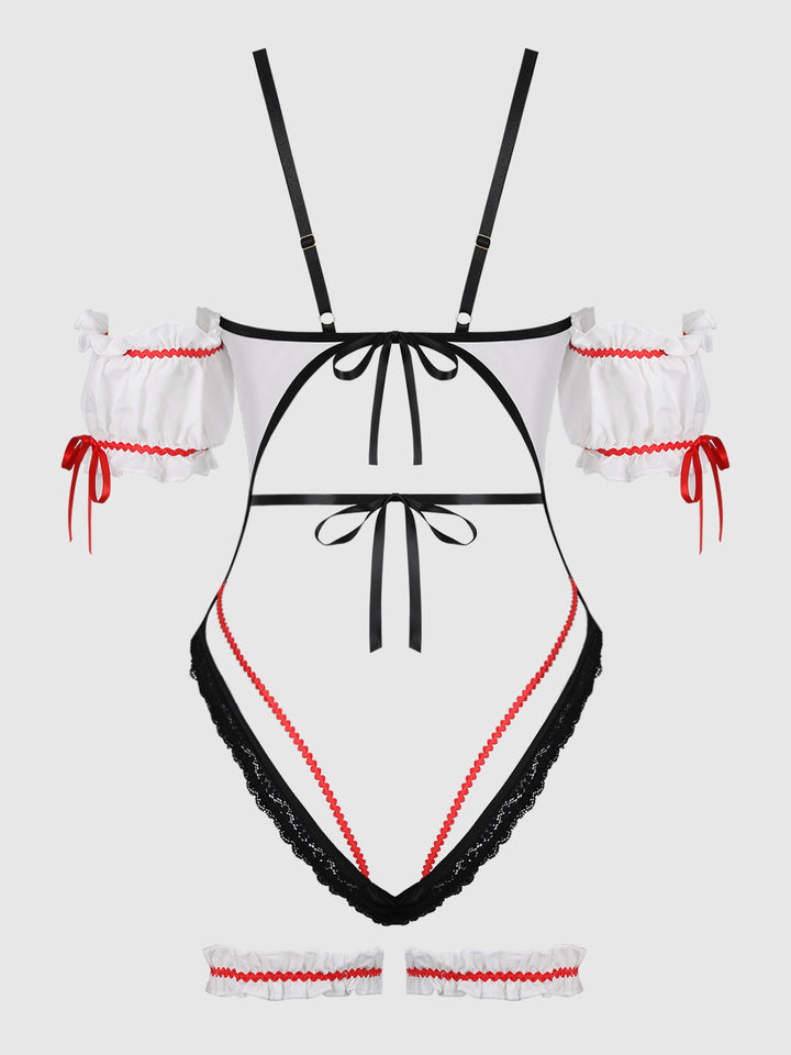 BIERGARTEN BABE CROTCHLESS TEDDY WITH DETACHABLE GARTERS