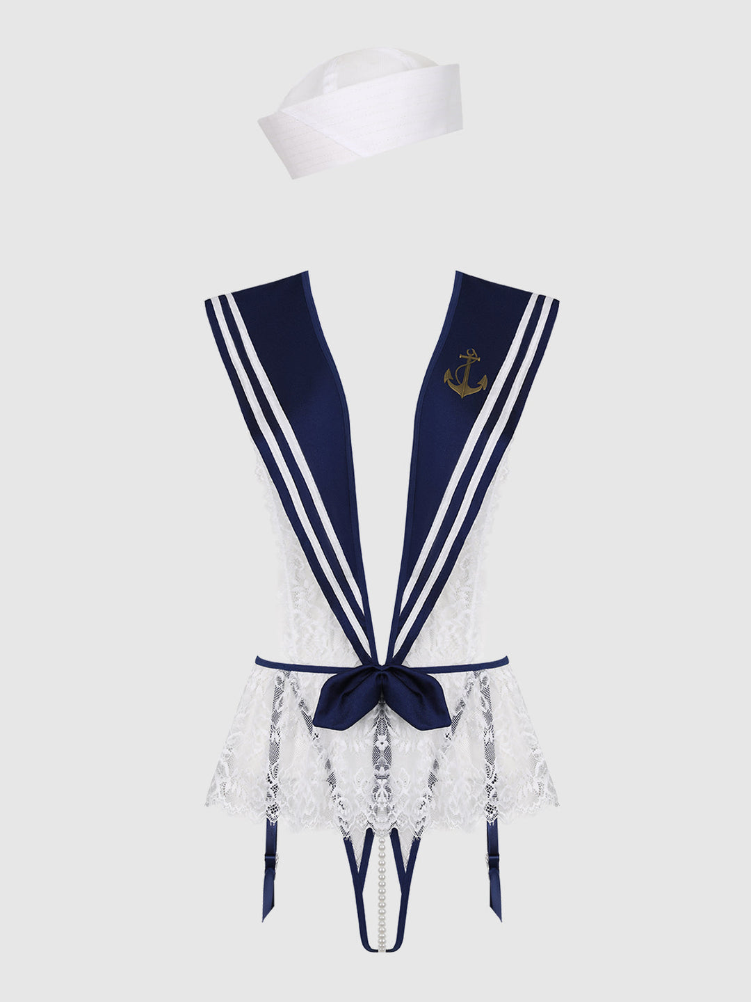 HIGH TIED SAILOR CROTCHLESS TEDDY WITH HAT