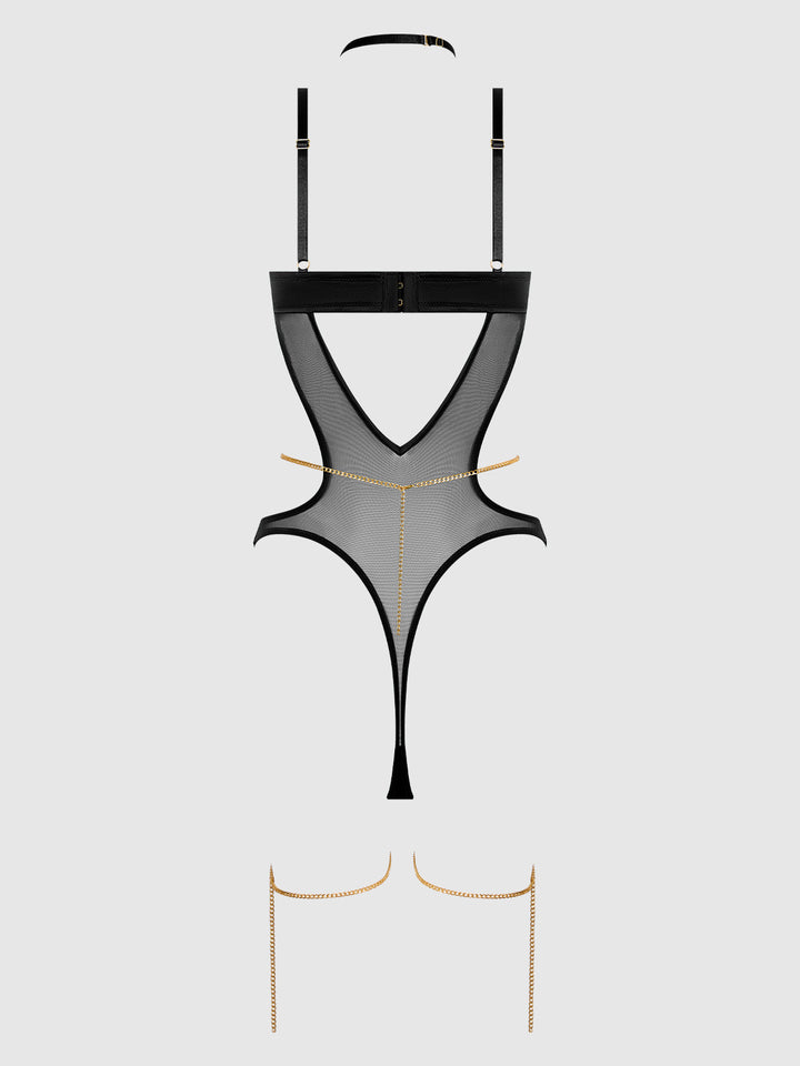 EVANGELINE SATIN &amp; CHAIN HALTER TEDDY