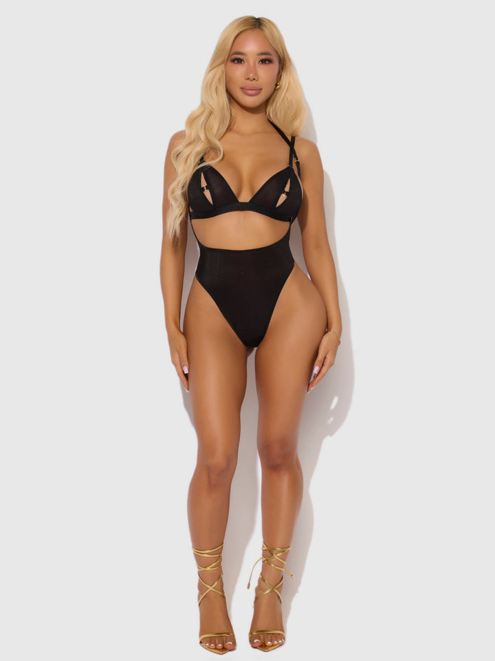 YASMINE SHIMMER MESH SLIT CUP, BACKLESS TEDDY &amp; BRALETTE SET