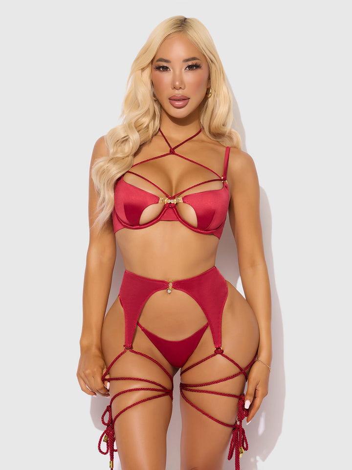 IRYNA SILKY MICRO &amp; ROPE BRA, GARTER &amp; THONG SET