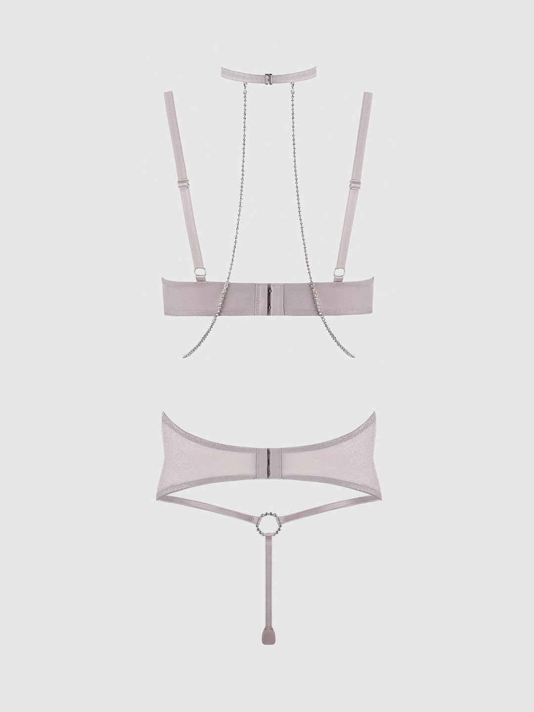 PRESLEY RHINESTONE &amp; MESH DEMI BRA, GARTER &amp; G-STRING SET