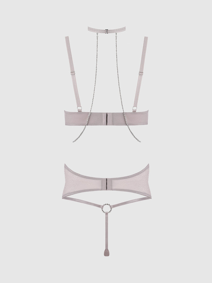 PRESLEY RHINESTONE &amp; MESH DEMI BRA, GARTER &amp; G-STRING SET
