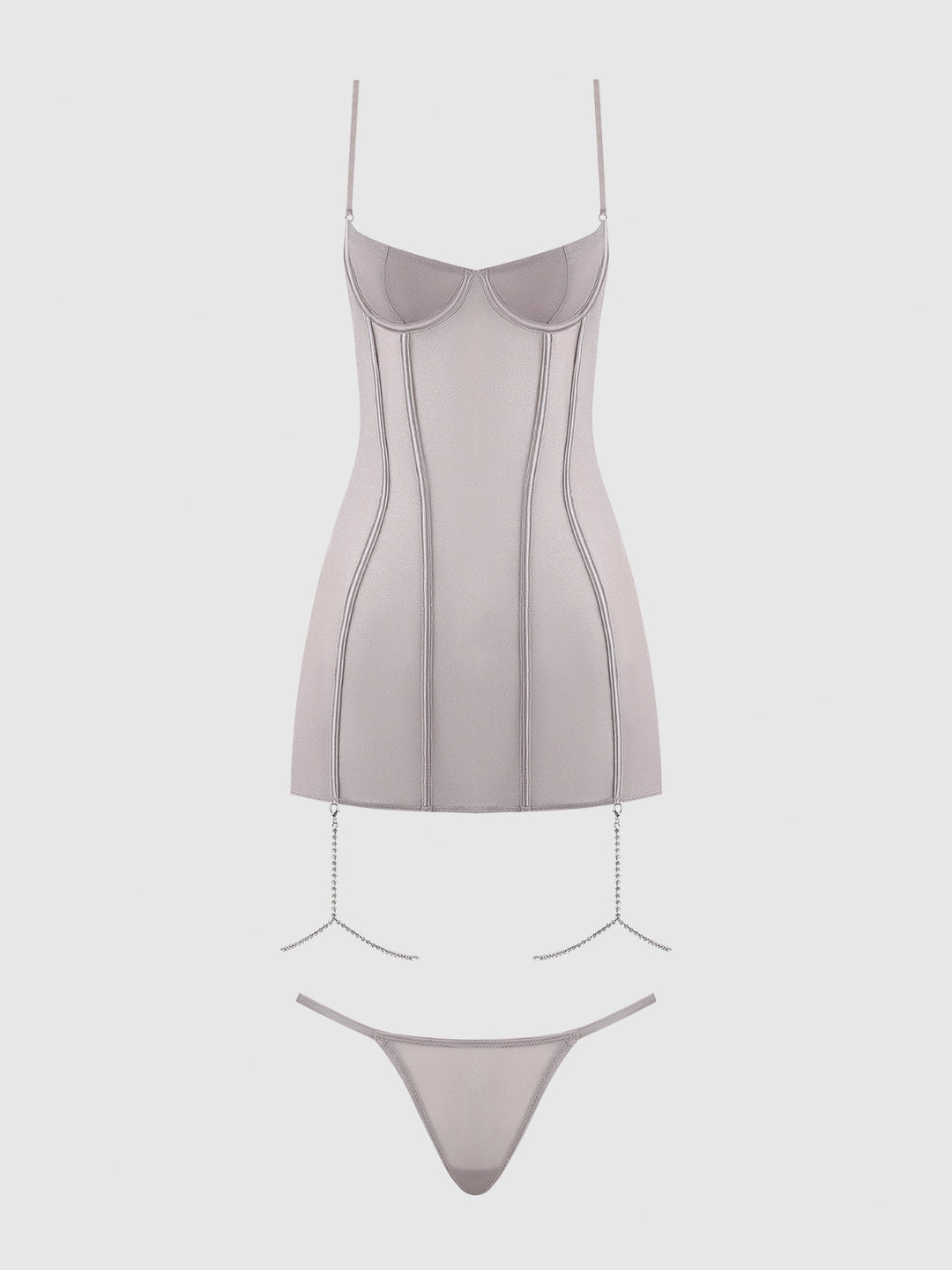 PRESLEY SHINE MESH &amp; RHINESTONE CHEMISE &amp; G-STRING SET