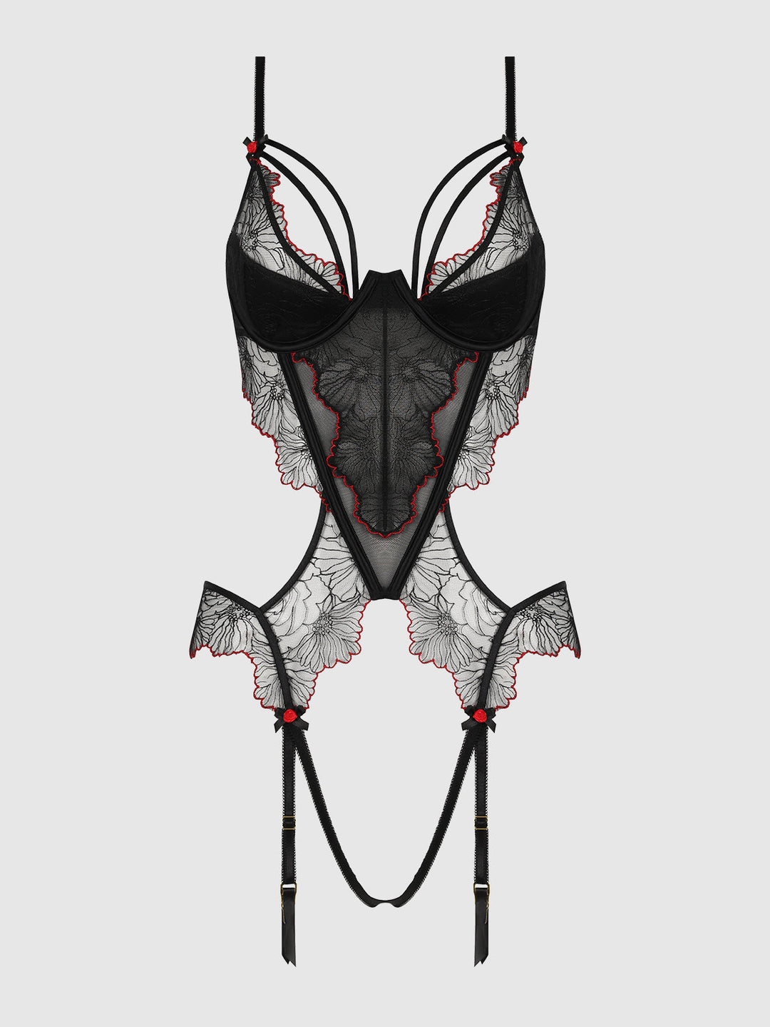 ILENA EMBROIDERED TULLE CROTCHLESS &amp; OPEN BACK TEDDY