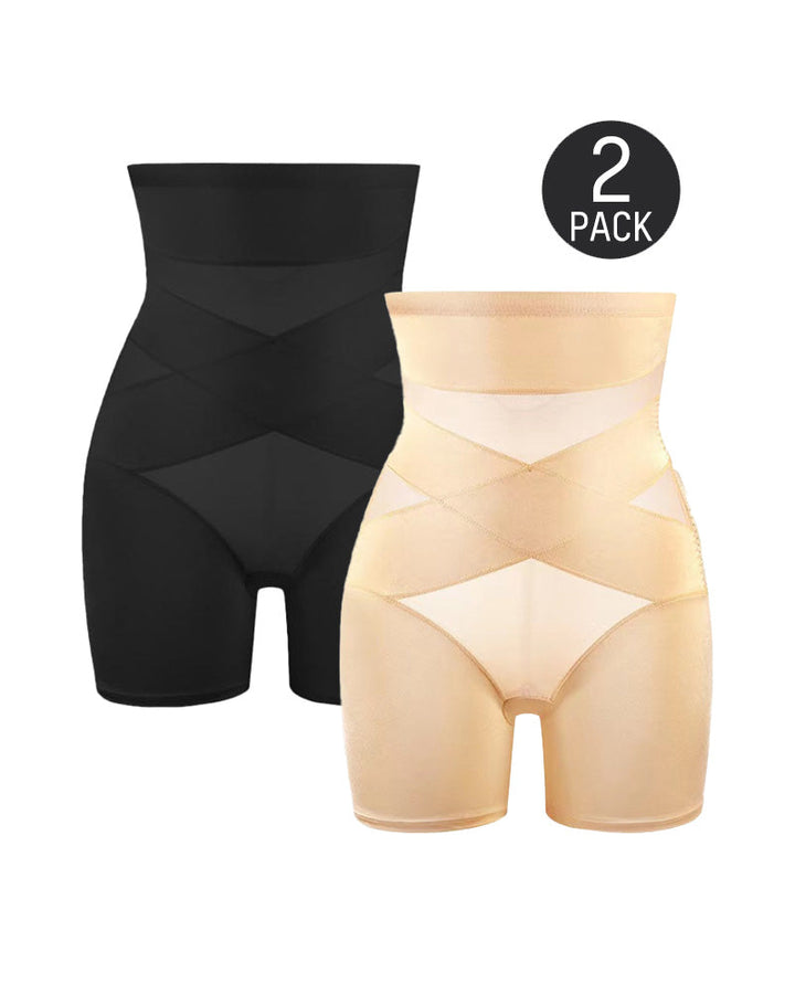 High Waist Cross Compression Mid-Thigh Shaping Shorts（2pcs ）