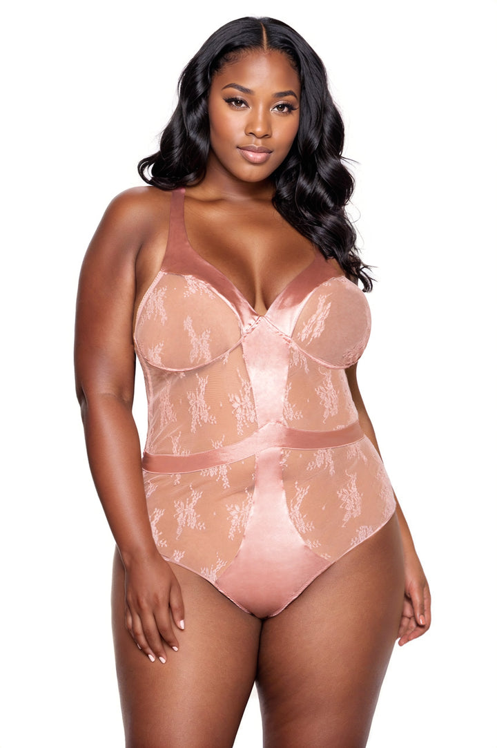 Plus Size Perfectly Pink Lace Teddy