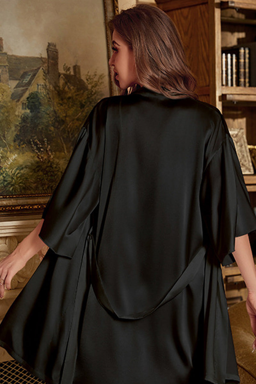 Plus Size Satin Chemise and Robe Set