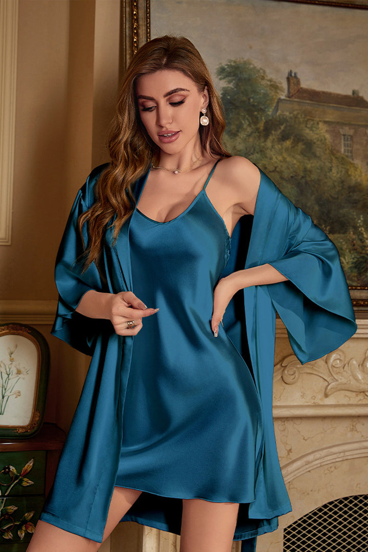 Plus Size Satin Chemise and Robe Set