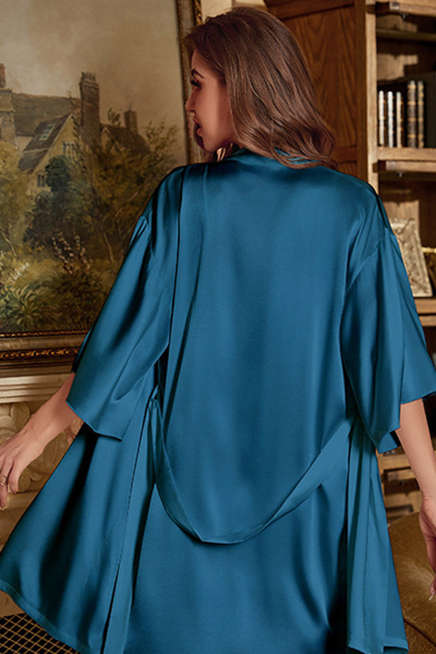 Plus Size Satin Chemise and Robe Set