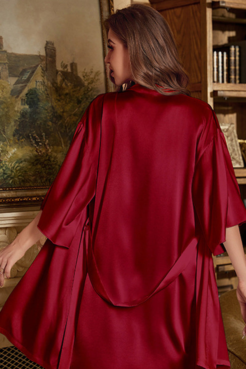 Plus Size Satin Chemise and Robe Set