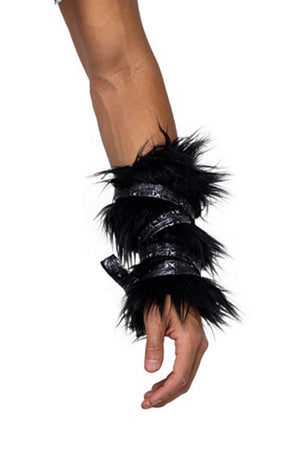 Black Faux Fur Wrist Cuffs