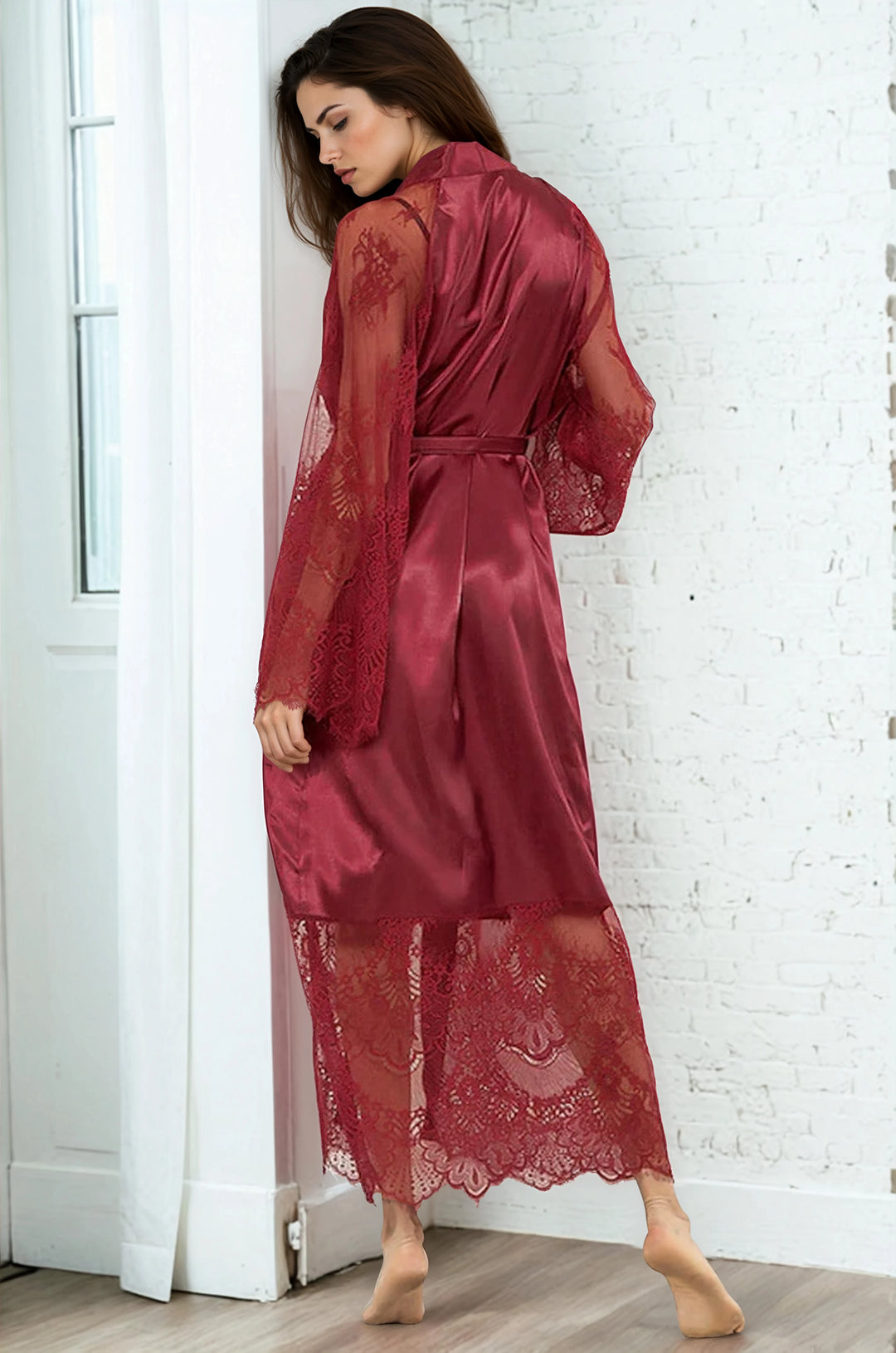 Long Satin and Lace Robe