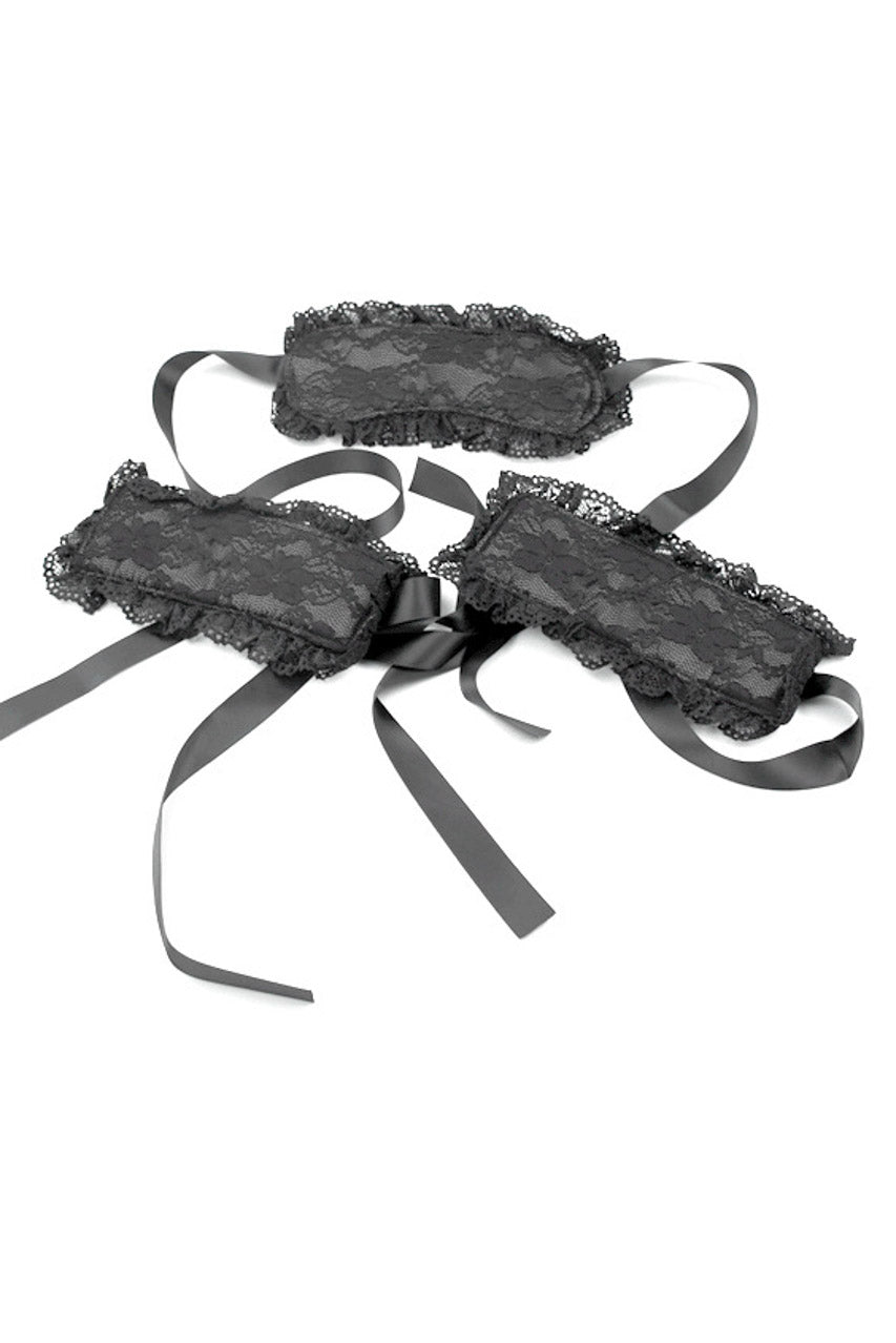 Plush Lace Eye Mask and Wrist Restraints, Lace Lingerie Mask – 3wishes.com
