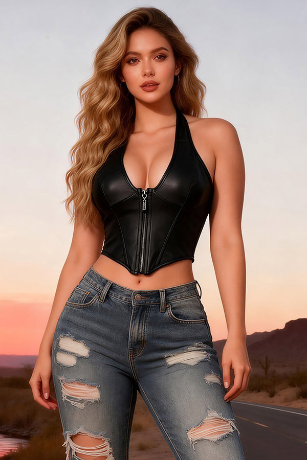 Faux Leather Boned Corset