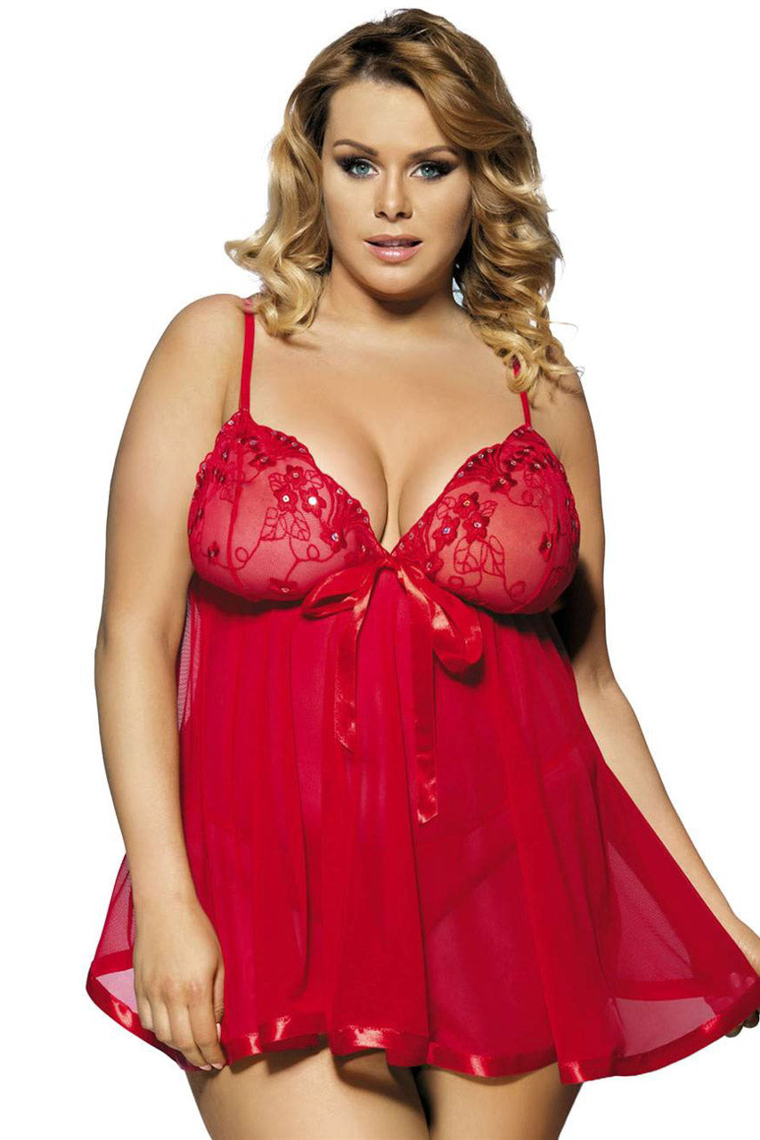 Plus Size Mesh and Floral Babydoll