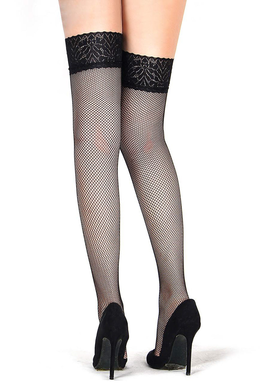 Fishnet Thigh Highs with Thick Lace Band