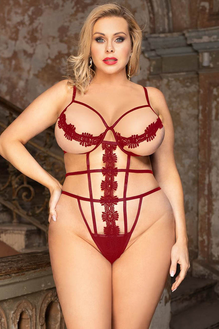 Plus Size Delicate Floral Strappy Teddy