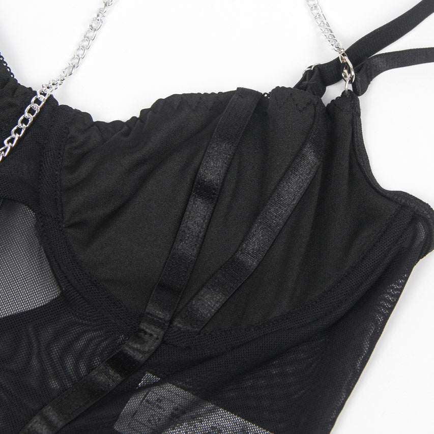 Black Chain Harness Bodysuit