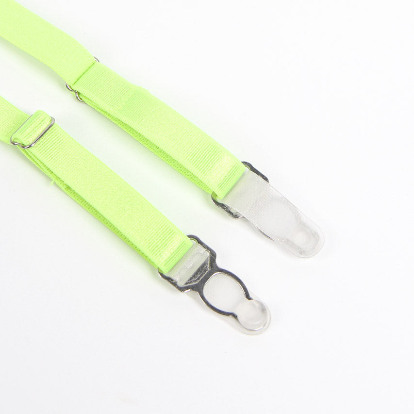 Glow Black Light Embroidered Harness Bra, Leg Garterbelt & G-string Neon Chartreuse L-xl