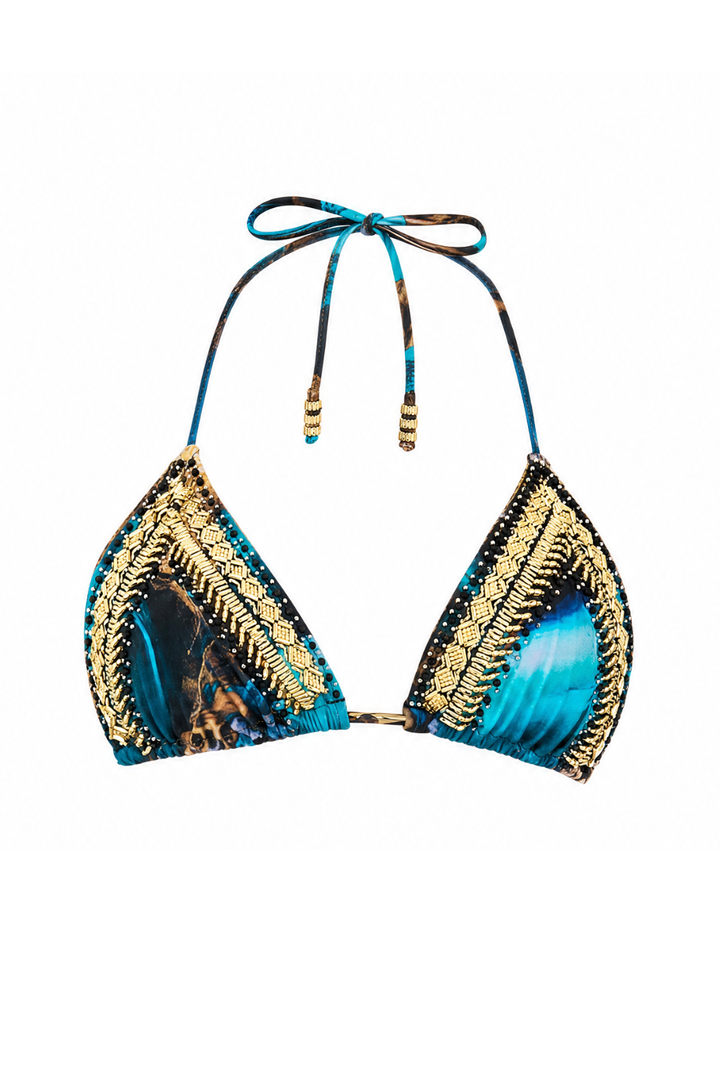 Waves Embroidered Triangle Bikini Top