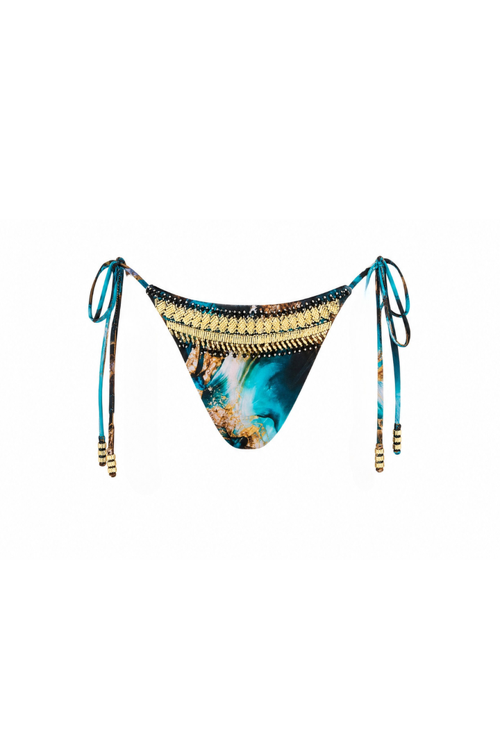 Waves Embroidered Tie-Side Bikini Bottom