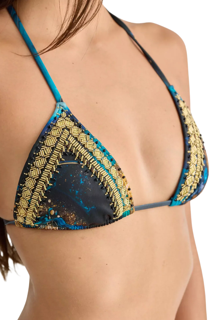 Waves Embroidered Triangle Bikini Top