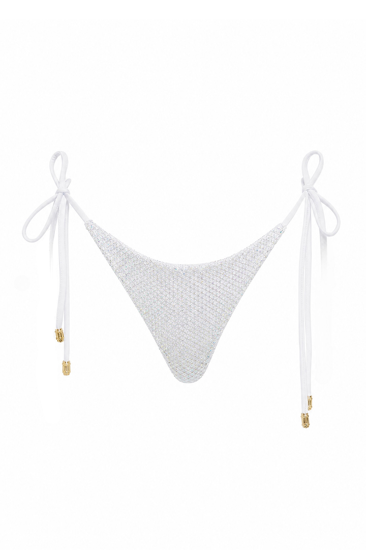 White Crystal Tie-Side Bikini Bottom