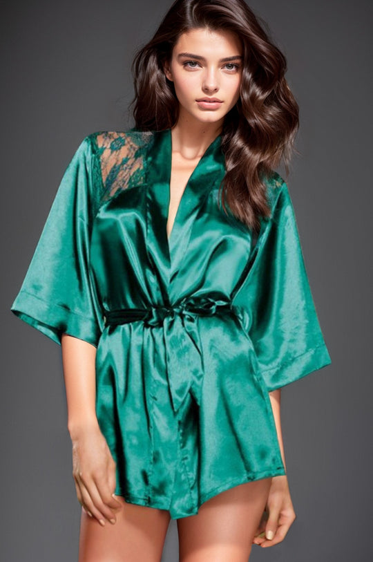 Satin Robe with Lace Lingerie, Lace Back Robe – 3wishes.com