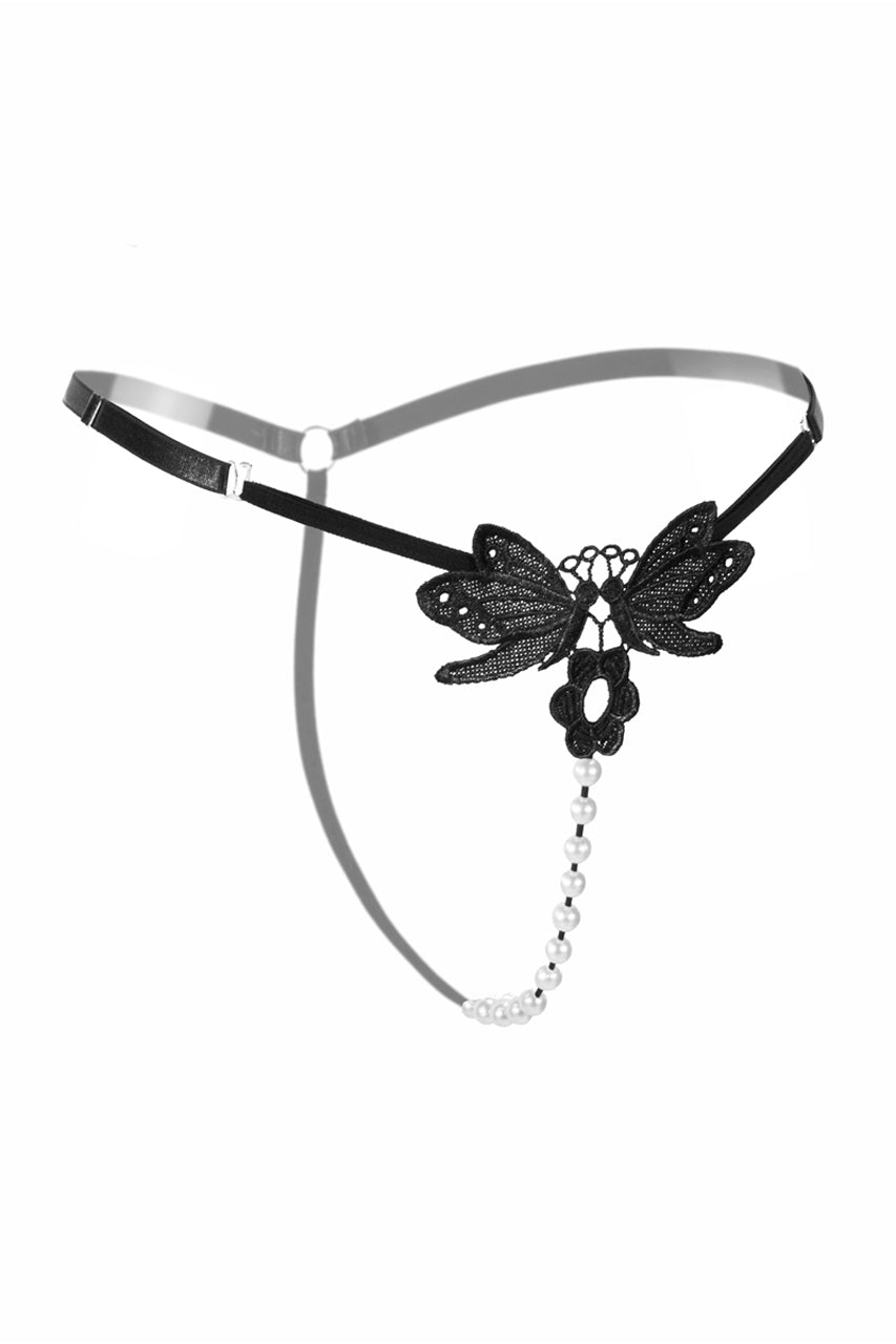 Plus Size Embroidered Butterfly Pearl Thong
