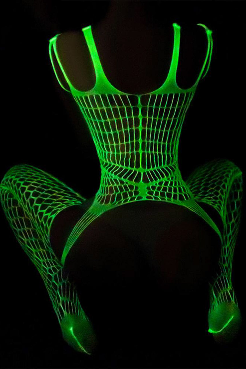 Glow In The Dark Net Cage Bodystocking
