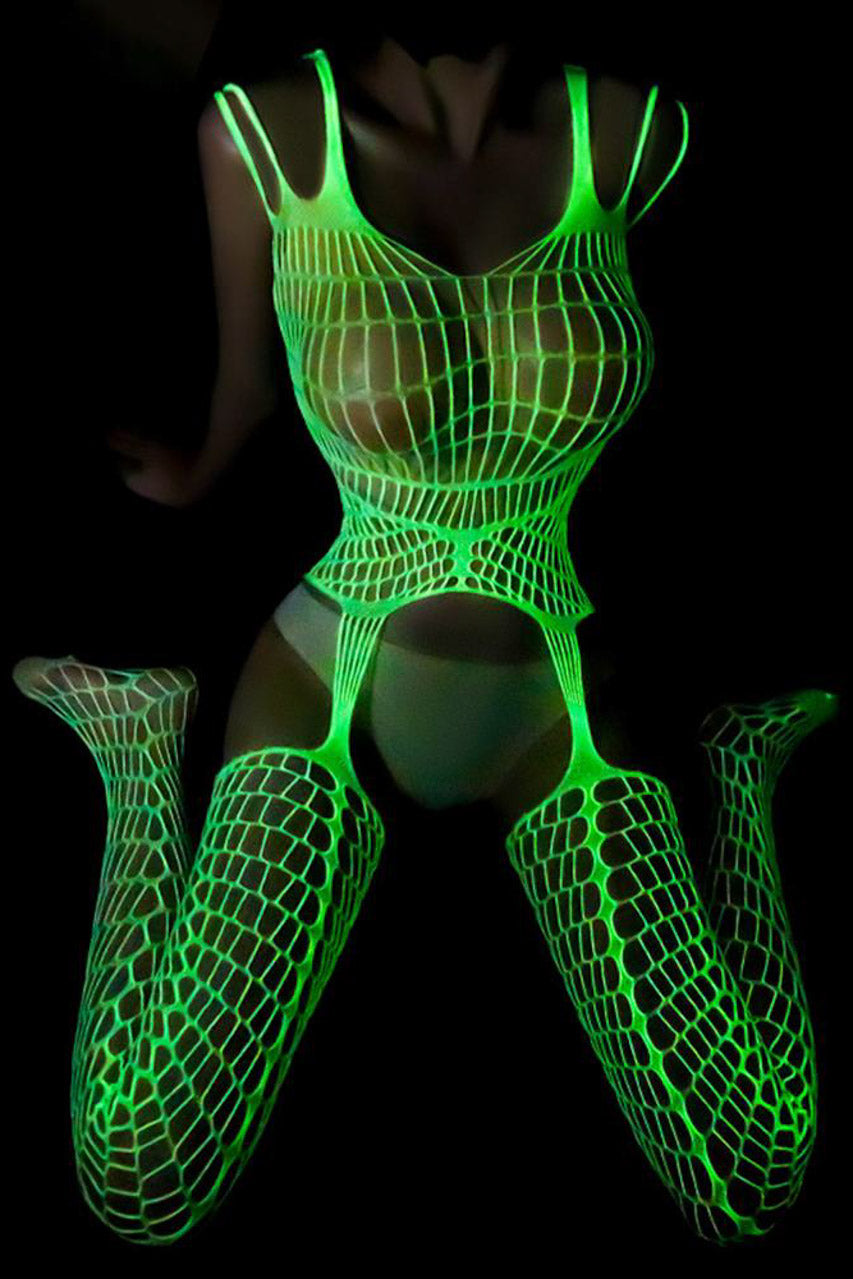 Glow In The Dark Net Cage Bodystocking