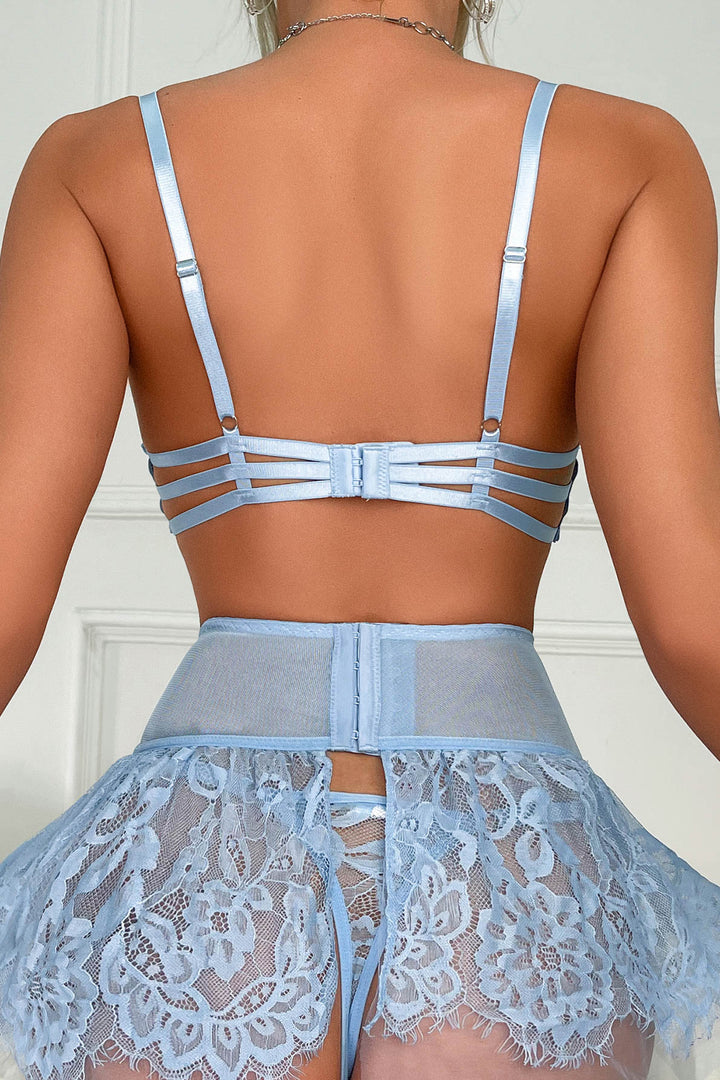 Baby Blue Lace Bra and Skirt Set
