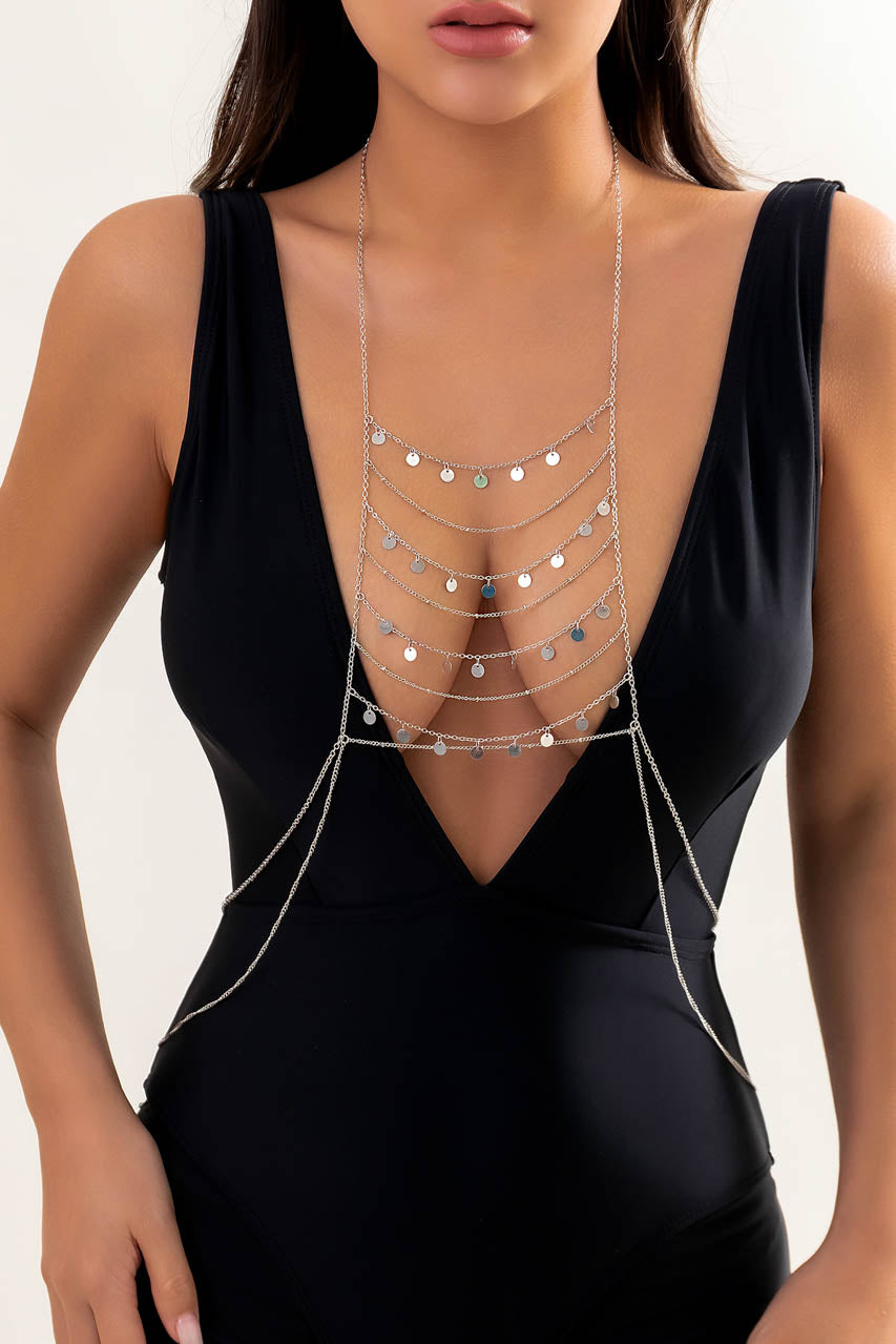 Silver Coin Breastplate Body Chain