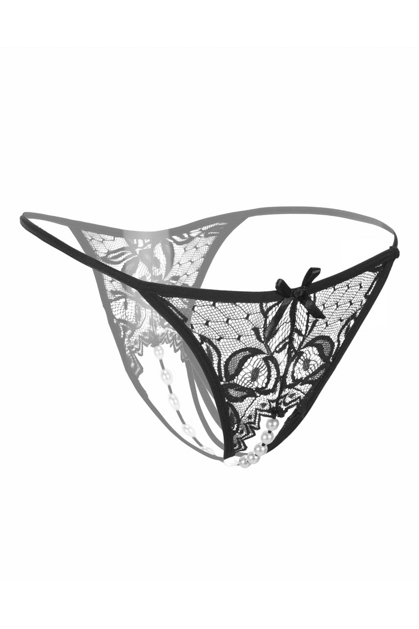 Embroidered Mesh Pearl Thong