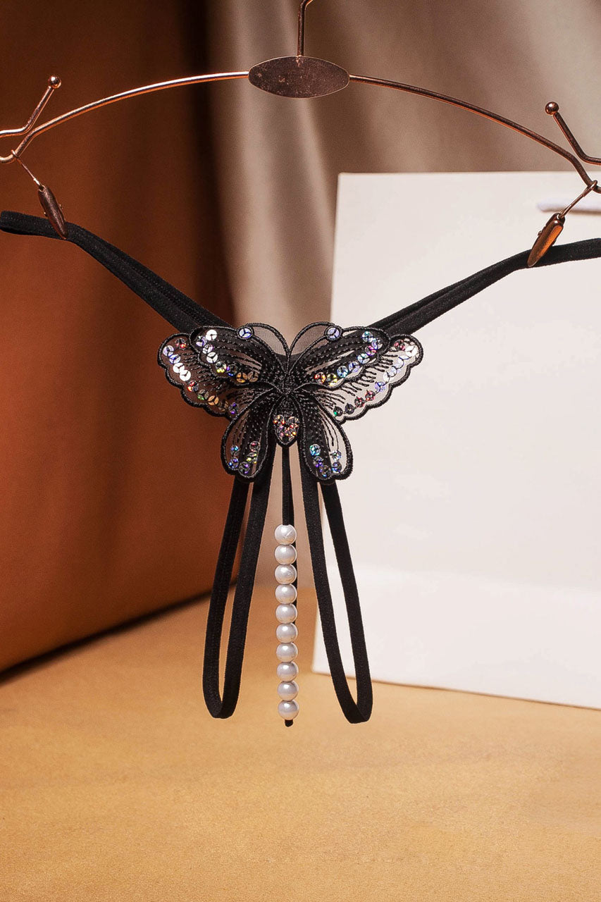 Strappy Butterfly Pearl Crotch Thong