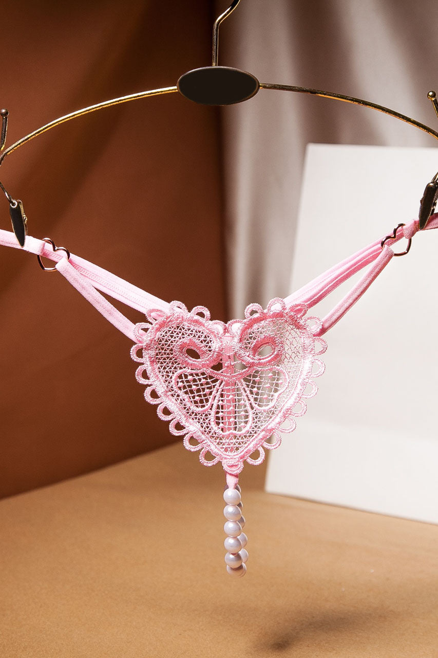Heart Charm Crotchless Pearl G-String